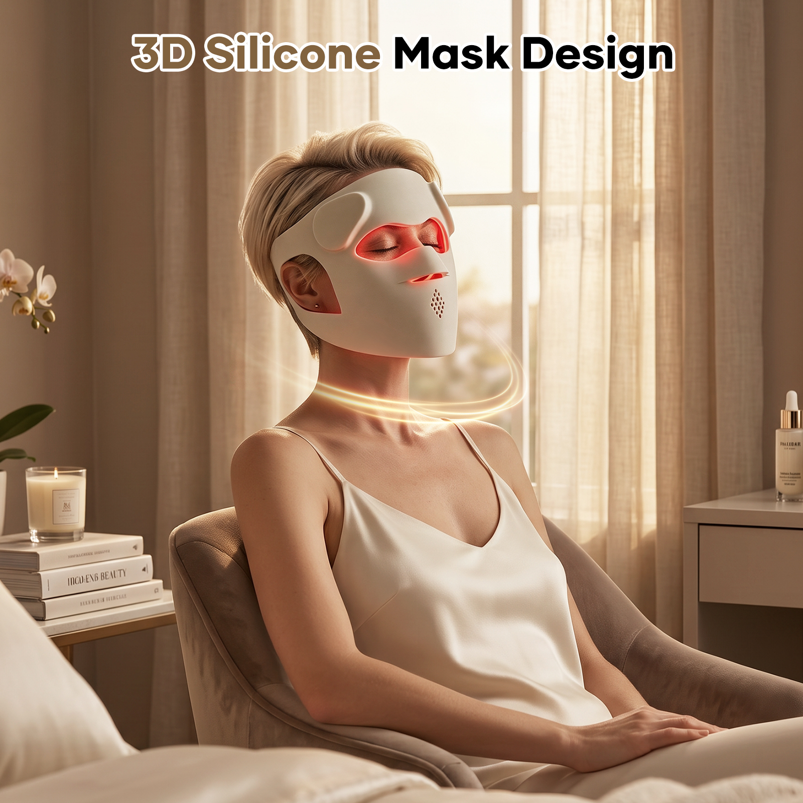 RB-061 3D silicone mask worn during a home skincare routine